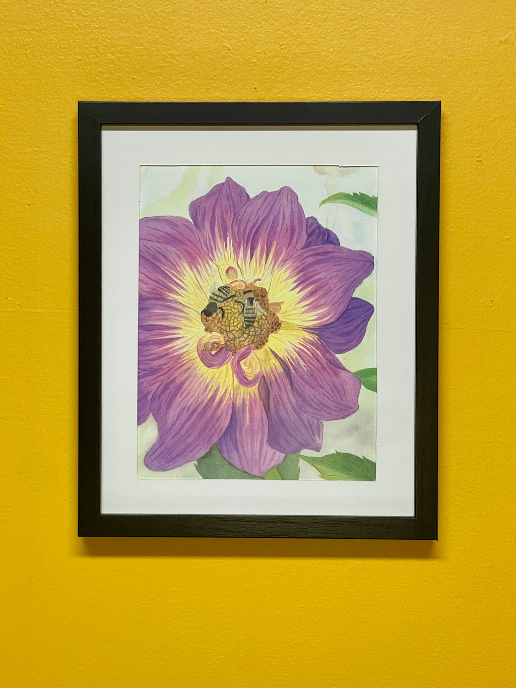 Bee on Purple Dahlia Print