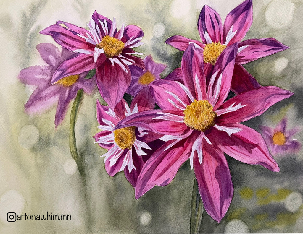 Bursting Dahlias Blank Greeting Card