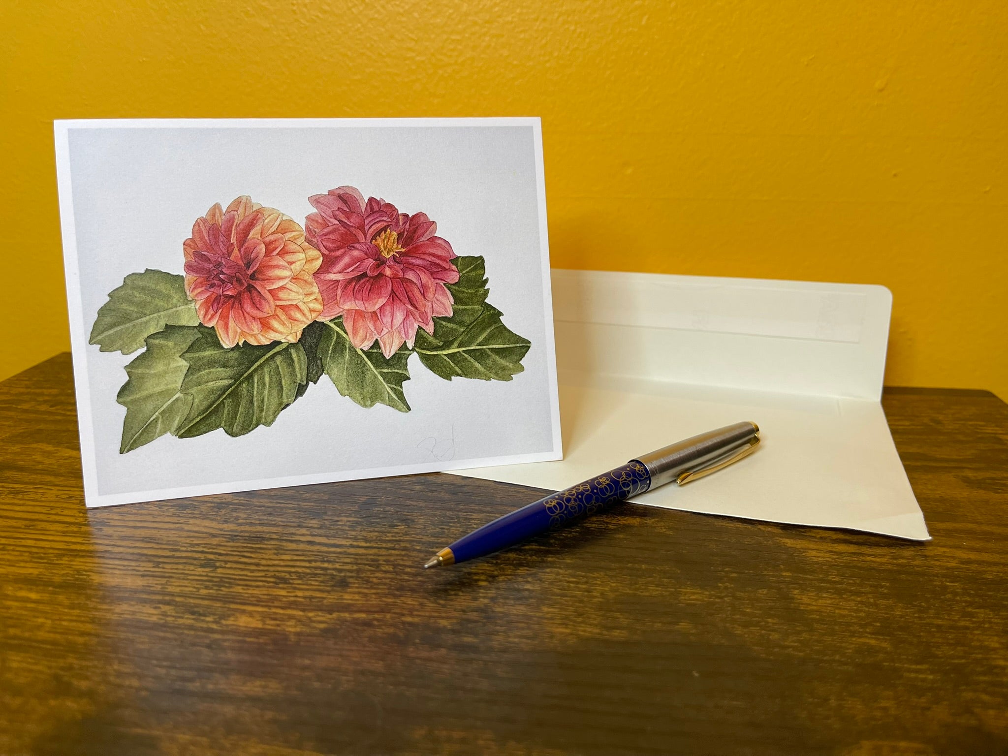 Red & Orange Dahlias Blank Greeting Card