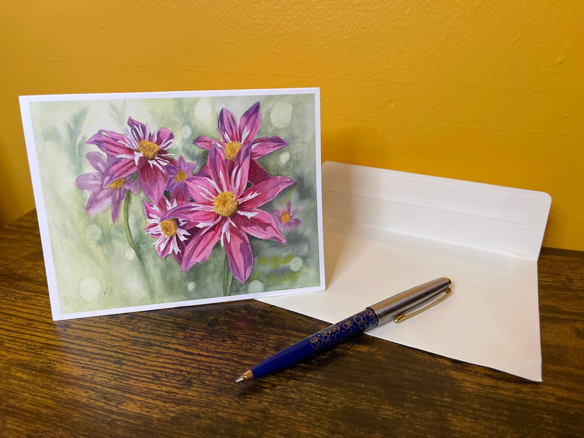 Bursting Dahlias Blank Greeting Card
