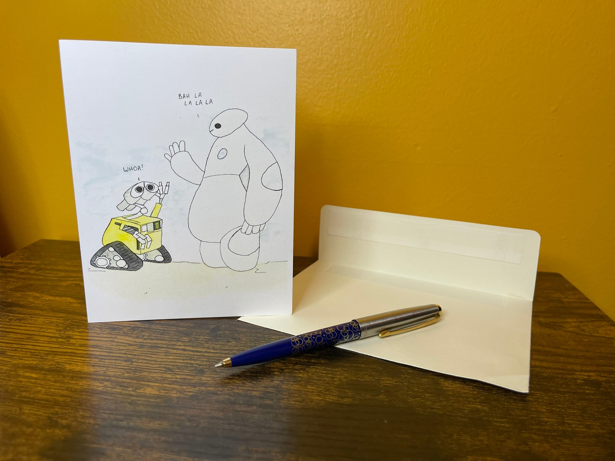 Friendly Helpful Robots Blank Greeting Card
