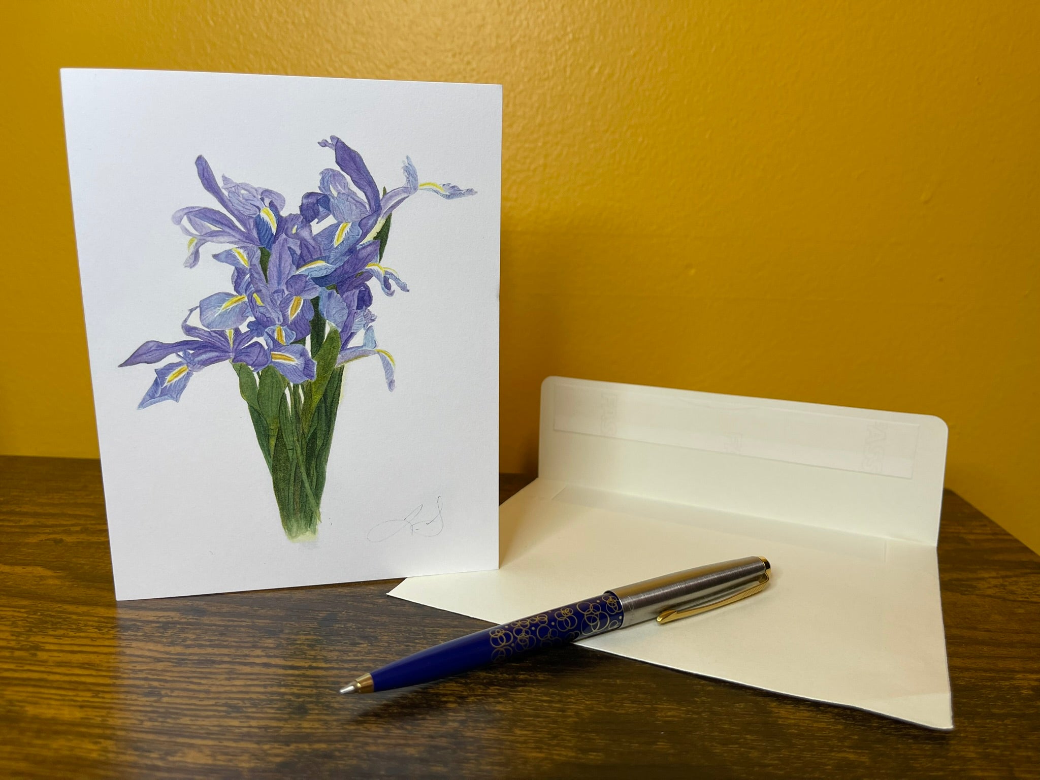 Blue Irises Bouquet Blank Greeting Card